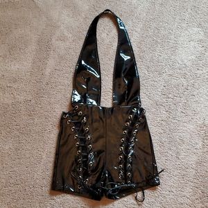 Faux Leather Lace-up Romper